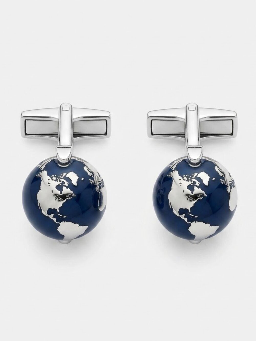 Montblanc Rotating 3D Terrestrial Globe Cufflinks Silver Blue Luxury Gift Rare